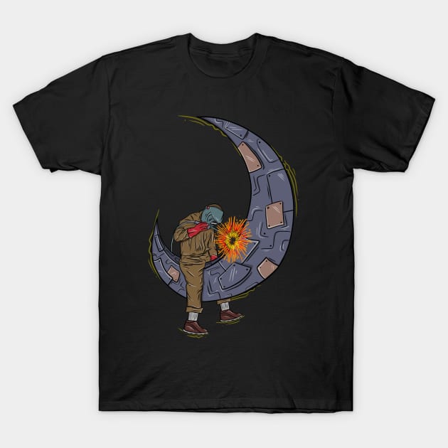 Welder Moon T-Shirt by damnoverload